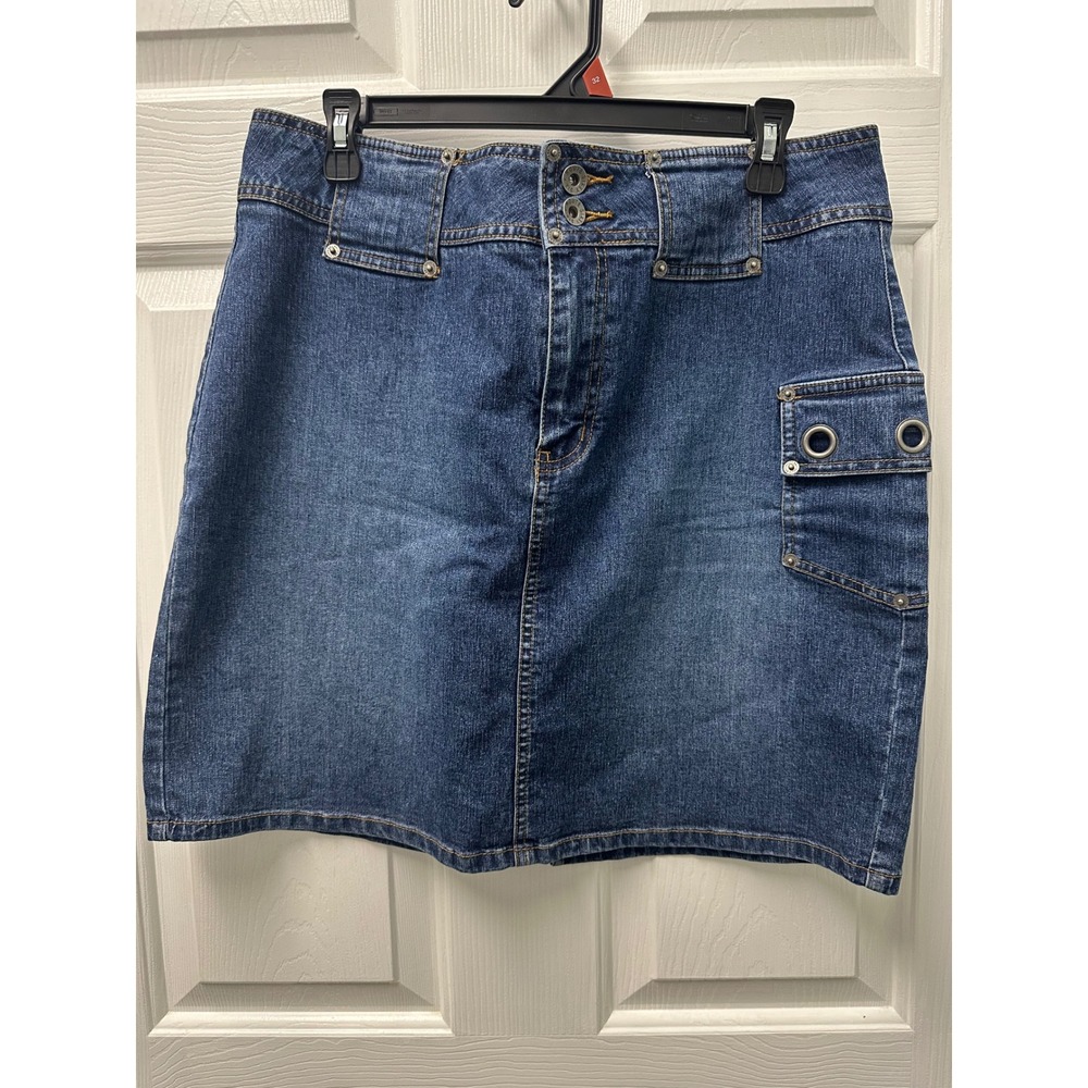 Route 66 Womens Denim Mini Skirt Medium Wash Utility Cargo Y2K Blue Size 14